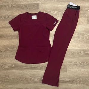 Skechers by Barco scrubs set in Burgundy red